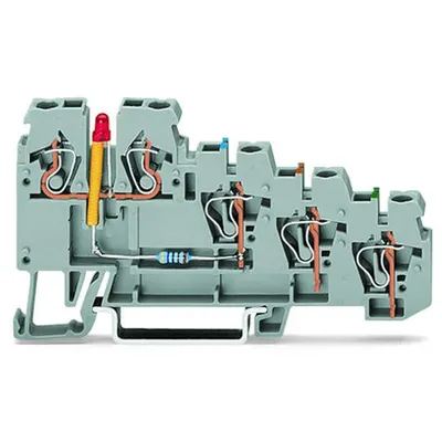 4-conductor sensor terminal block; LED (red); for PNP-(high-side) switching sensors; 2.5 mm²; CAGE CLAMP®; 2,50 mm²; gray