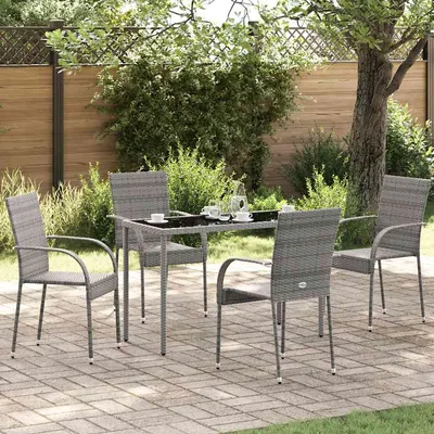 vidaXL Scaune de exterior stivuibile, 4 buc., gri, poliratan