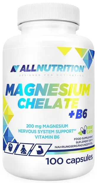 Magnesium Chelate + B6, 100 capsule, AllNutrition