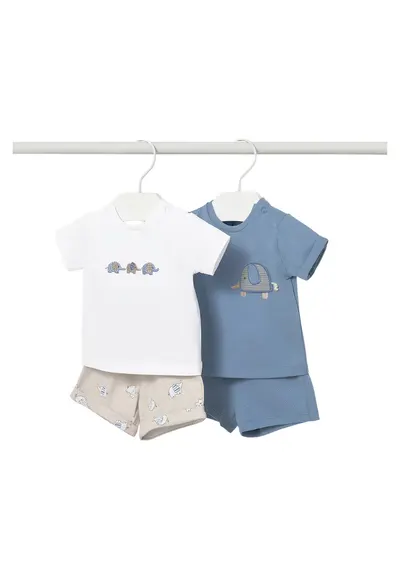 Set compleu copii - 2 tricouri - pantaloni scurti - Albastru - Bumbac
