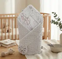 Paturica multifunctionala de infasat bebelusi Bocioland Minky Sleeping Bunny 80x80 cm, cu 2 fete, din bumbac 100, fixare cu fundita asortata