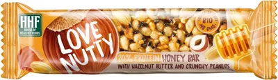 Baton proteic cu miere, unt de alune și arahide, 40 g, Love Nutty