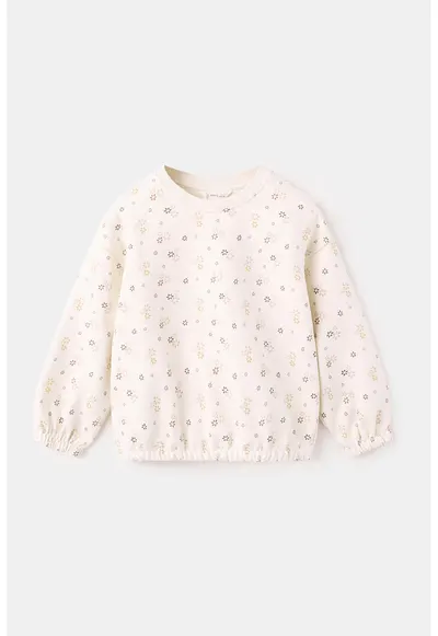 Bluza din bumbac cu model floral - Bej/Kaki/Crem