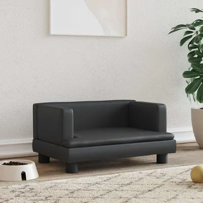 vidaXL Pat de câini, negru, 60x40x30 cm, piele ecologică