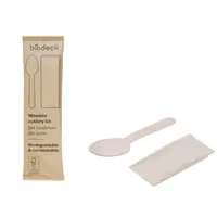 Set Tacamuri de Unica Folosinta, Biodegradabile, Lemn, Lingura XL si Servetel Kraft, 100 Bucati