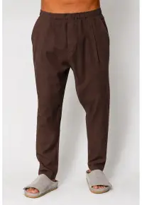 Pantaloni lung din IN cu snur usor conic Brown 21103 - Maro