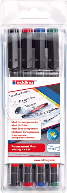 Set de markere permanente Edding 142 - M, 4 culori