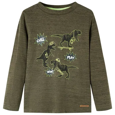Tricou copii, mâneci lungi, kaki închis melanj, 92