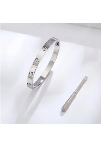 Bratara - LOVE Silver Elegance - otel inoxidabil - placata cu aur alb - 6cm diametru interior