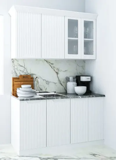 Set bucatarie SPACE 140 cm, 4 corpuri, blat termorezistent, fronturi MDF, alb rustic