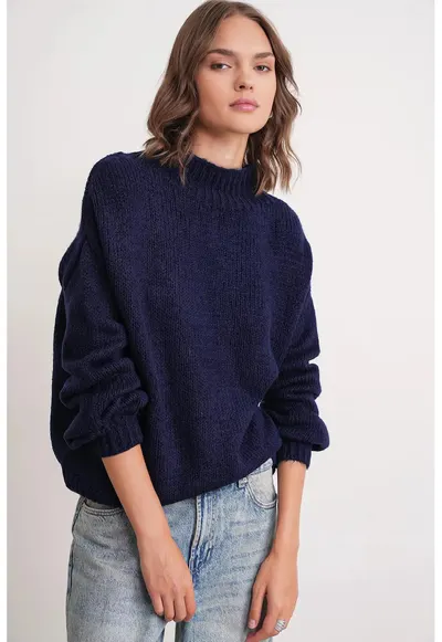 Pulover gros tricotat - Relaxed Fit - albastru marin - tricot