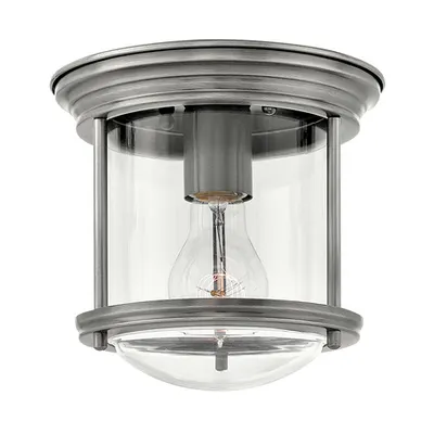 Corp de iluminat decorativ pentru exterior, Hadrian 1 Light Flush Mount – Clear Glass – Antique Nickel