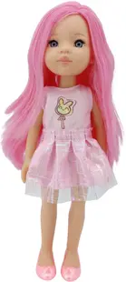 Păpuşă Moni Toys - Pretty Doll,cu părul roz și o rochie, 33 cm