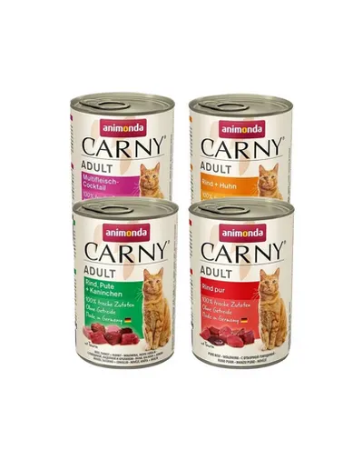 ANIMONDA Carny Adult mix conserve hrana pisica adulta 4 x 400 g pui, cocktail carne, vita, iepure