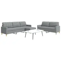 Gossi set canapele cu taburet, 3 piese, gri deschis, textil