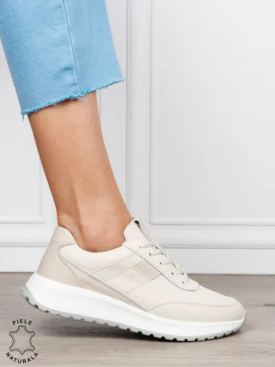 Pantofi sport din piele naturală pentru confort și stil CRL1813 BEJ
