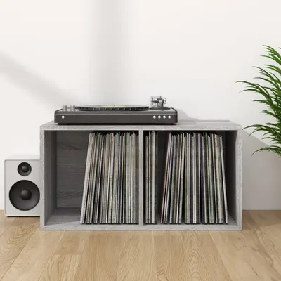vidaXL Cutie de depozitare viniluri, gri sonoma, 71x34x36 cm, lemn