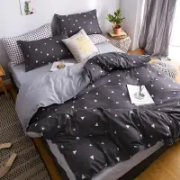 Lenjerie pat dublu, bumbac satinat, cearsaf clasic, 4 piese, Gri, forme geometrice