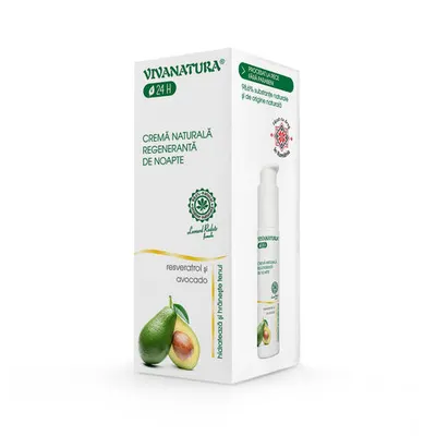 Cremă Naturală Regenerantă de Noapte cu Avocado și Resveratrol, 45ml | Vivanatura
