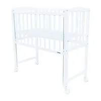 Patut din lemn bebe, 90x40 cm, Cu laterala culisanta, Cu roti, Certificat lemn FSC, Conform cu standardele de siguranta EN 716-1:2008, EN 716-2:2008, White, New Baby, Mateo