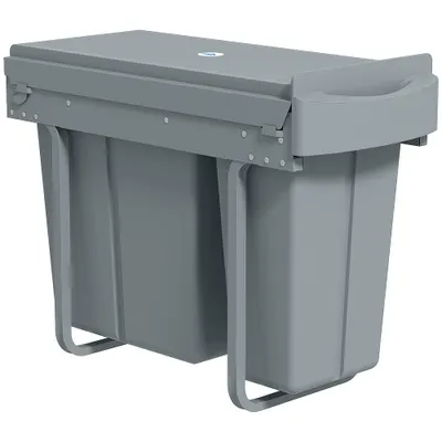 HOMCOM Coș de gunoi de bucătărie glisant 30L cu 2 compartimente, coș sub chiuvetă cu capac mat, 52x26x40,8cm, gri | Aosom Romania