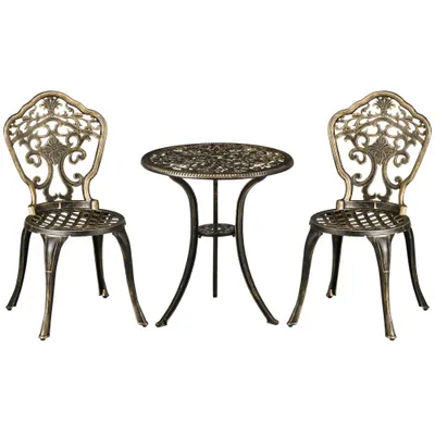 Outsunny Set Bistrò de Grădină 3 Piese cu 2 Scaune de Grădină și Masă Rotundă cu Orificiu pentru Umbrelă, Set Masă și Scaune de Grădină din Aluminiu, pentru Terasă, Curte, Exterior, Bronz | Aosom Romania