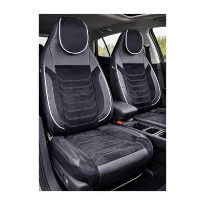 Huse scaune auto universale fractionate Premium cu tetiera fata incorporata negru cu cusatura alba Cod: HNG-C509-1