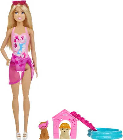 Set de joacă Barbie - Petrecere la piscină cu cățeluși