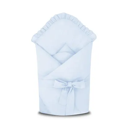 Paturica de infasat, MimiNu, Cu volanase, Cu multiple utilizari, Cu inchidere cu panglica, Dimensiune 75x75 cm, Din bumbac certificat Oeko Tex Standard 100, Colectia Royal, Blue
