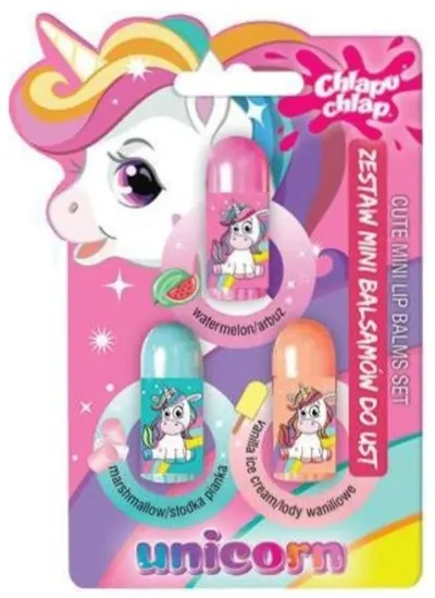 Balsam de buze pentru copii Estetica Unicorn, 3 bucăți