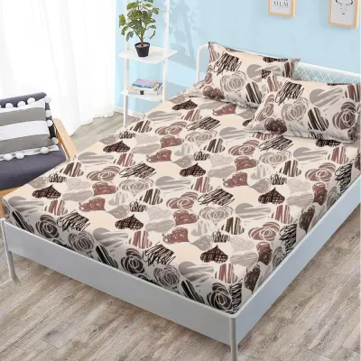 (OFERTA 3 la 159 Lei) Cearsaf cu elastic, FINET, 180x200cm, 2 fete de perne 50x70cm, Maro, inimioare