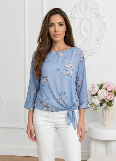 Bluza vaporoasa albastra cu impr...
