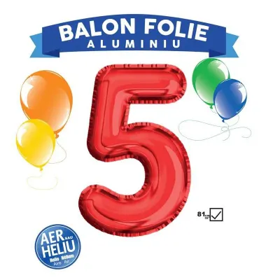 Balon din folie cifra 5, culoare rosie, dimensiune 81 cm