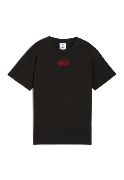 Tricou din bumbac cu imprimeu si decolteu la baza gatului - Rosu/Negru