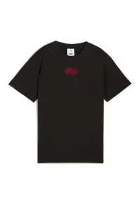 Tricou din bumbac cu imprimeu si decolteu la baza gatului - Rosu/Negru