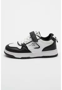 Pantofi sport de piele ecologica cu velcro - Negru/Alb optic