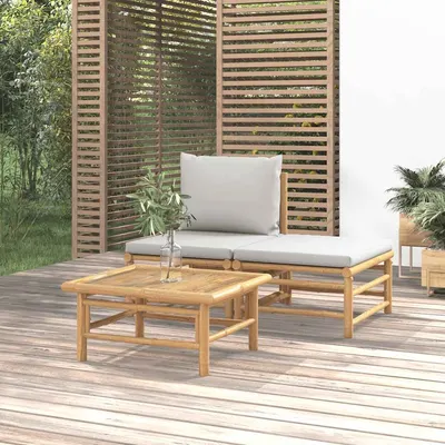 vidaXL Set mobilier de grădină cu perne gri deschis, 3 piese, bambus