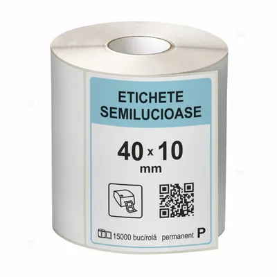 Rola etichete autoadezive semilucioase 40x10 mm, adeziv permanent, 15000 etichete rola