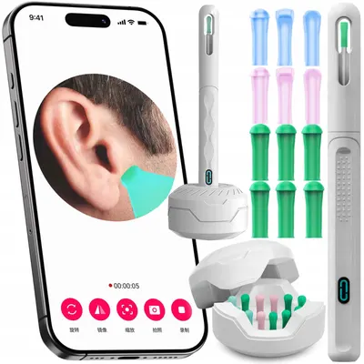 Dispozitiv curatare urechi, Otoscop, NewEvo , Camera FullHD, 1080P, 6 lumini LED, Incarcare USB-C, Conectivitate iOS si Android, Alb
