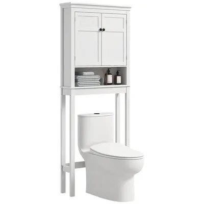 HOMCOM Mobilier WC deasupra toaletei mobilier mașină de spălat dulap 2 uși rafturi reglabile alb | Aosom Romania