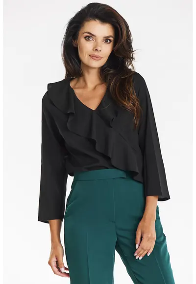 Bluza eleganta cu volan - - Negru