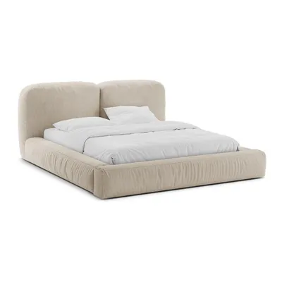Pat matrimonial bej tapițat cu spațiu de depozitare cu somieră 180x200 cm Martina – Micadoni