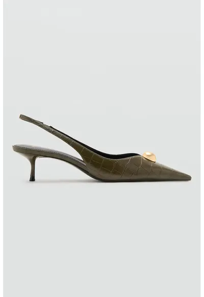 Pantofi slingback cu model piele de reptila - Auriu/Maro inchis