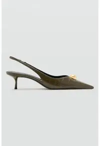 Pantofi slingback cu model piele de reptila - Auriu/Maro inchis