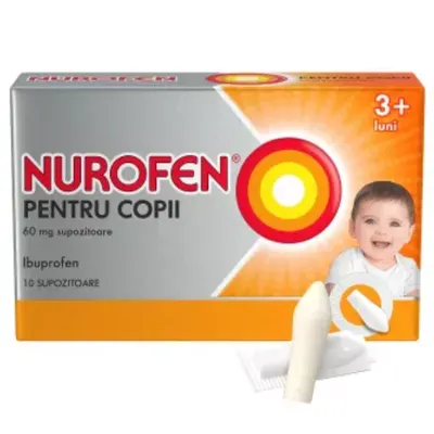 Nurofen 60 mg supozitoare pentru copii 3 luni+, Reckitt Benckiser | 10 supozitoare