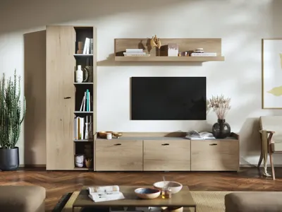 Living Silensia C2 - Mobila sufragerie aspect lemn / bej