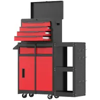 HOMCOM Carucior pentru scule pe roți 3 în 1 cu 5 sertare și dulap inferior panouri perforate și încuietoare Negru și Roșu | Aosom Romania