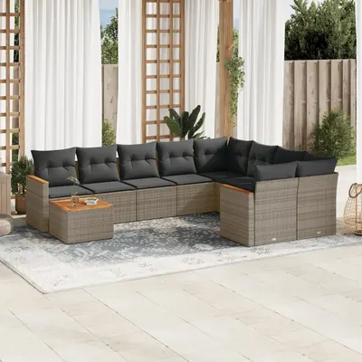 Gossi set mobilier de gradina cu perne, 10 piese, gri, poliratan