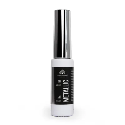 Vopsea gel cu pensulă fină METALLIC GEL, efect de oglindă, Global Fashion, SILVER, 10 ml Engros