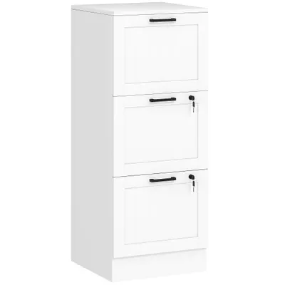 HOMCOM Caisson birou, mobilier de depozitare din lemn 3 sertare și încuietoare, șine de suspendare reglabile, 40 x 40 x 101 cm, alb | Aosom Romania